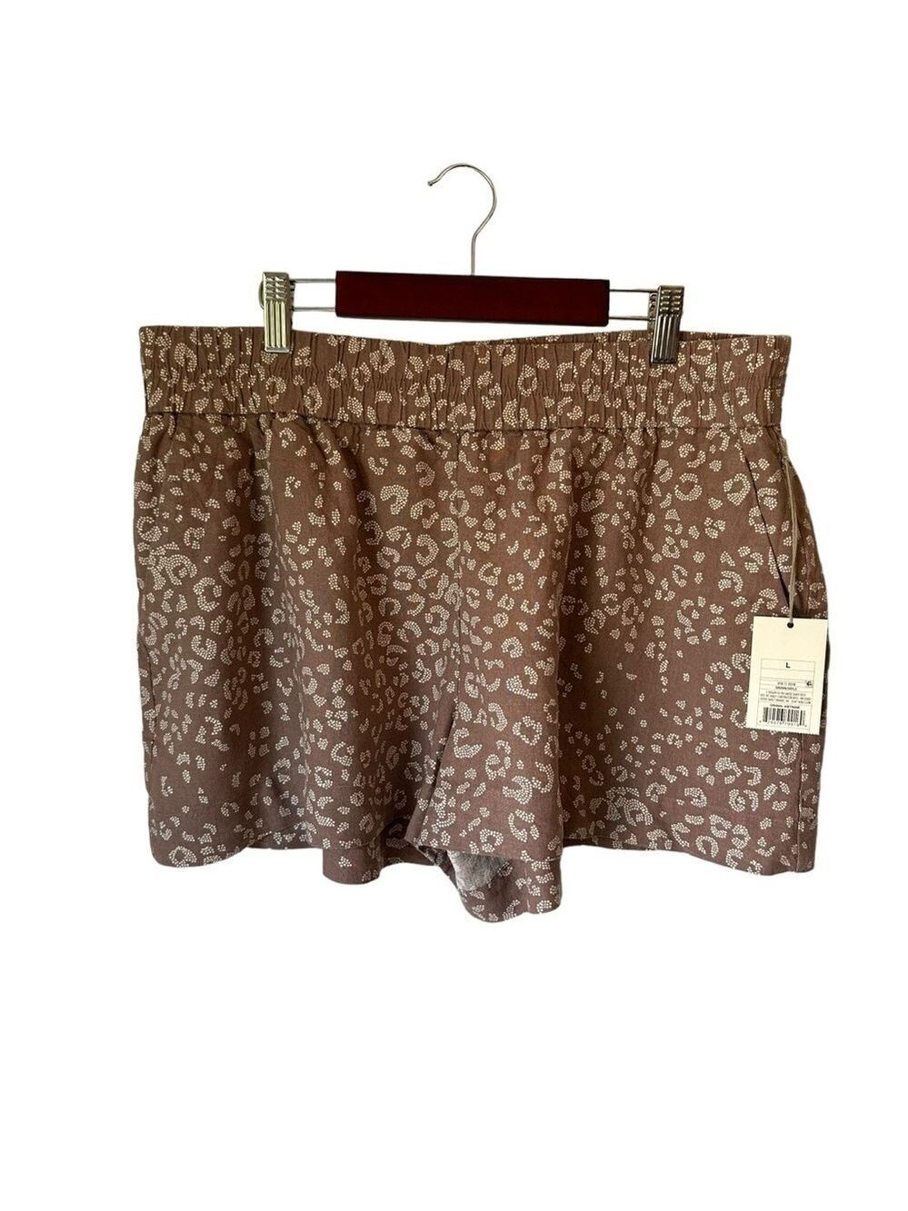 A New Day Brown Cheetah Print Elastic Waist Linen Blend Womens Shorts Size Large - Picture 2 of 6